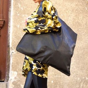 New Genuine Leather Asymmetrical Black Tote Bag